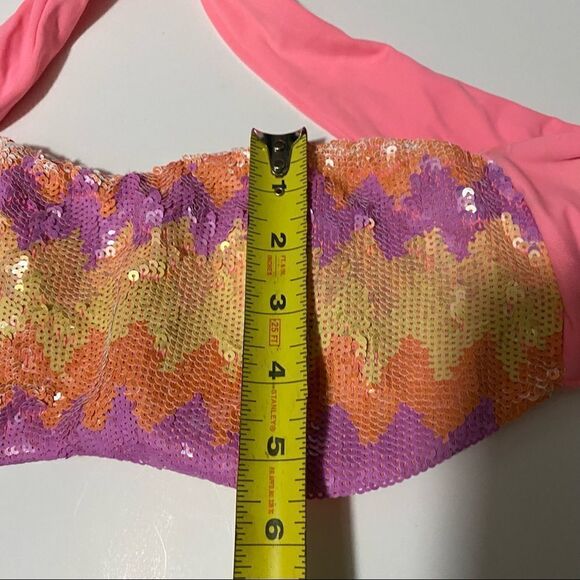 Victoria’s Secret pink chevron Sequin Bikini Bandeau strapless bra top -L - Picture 4 of 8